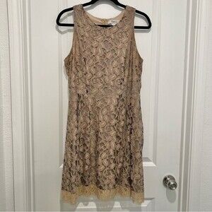 Pinky Taupe/Beige Lace Sleeveless Dress Women's Size Large Lined Racerback